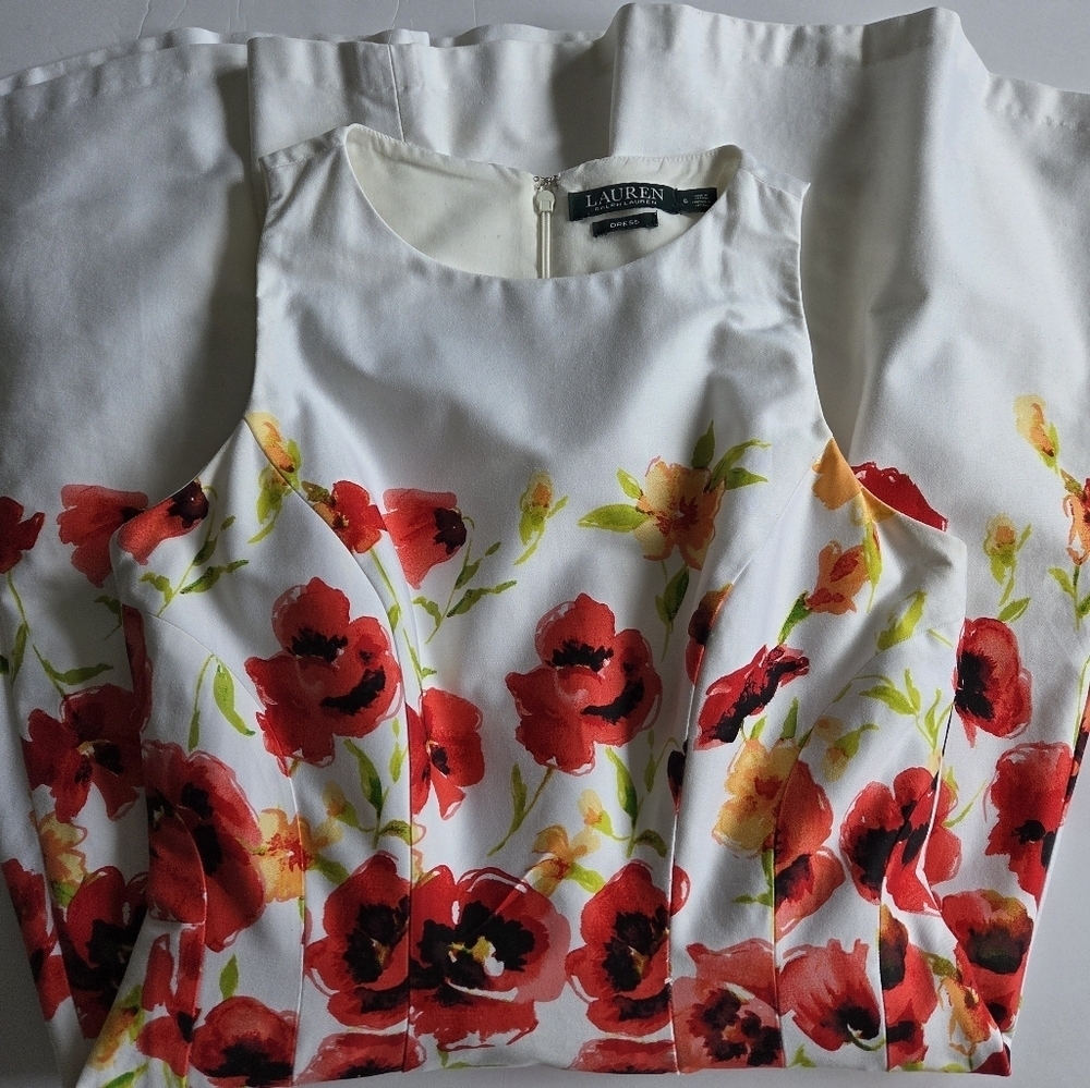 Ralph Lauren Sleeveless Dress - White with Red and Orange Floral Accents - Picture 3 of 9